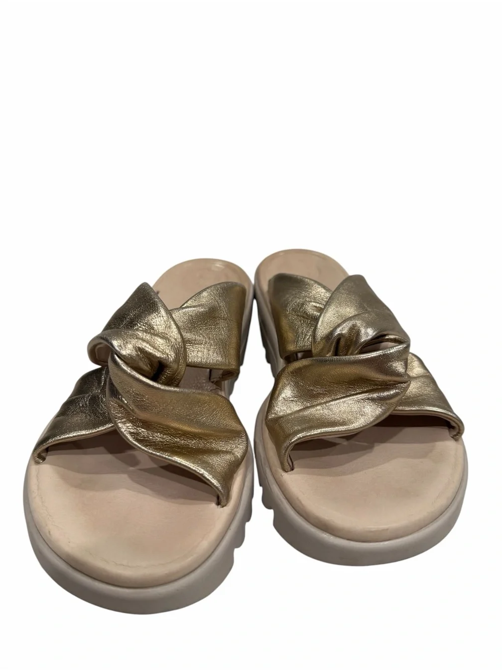 Paul Green Super Soft Metallic Gold Leather Knot Slide Sandals Women’s Size 6